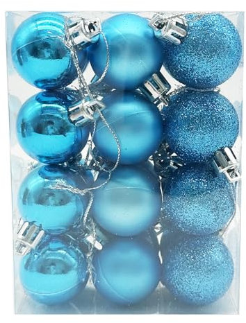 24 Pieces 30 mm Light Blue Christmas Balls - Shatterproof Tree Baubles Mini Hanging Ornaments for Holiday, Wedding, Party Decoration