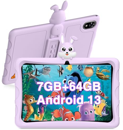 DOOGEE U9 KID Tablet Bambini, 7GB RAM 64GB ROM(1TB/TF), Tablet per Bambini 10 Pollici, Android 13/WiFi 6/BT5.0/TÜV Luce Blu Bassa/Widevine L1/5MP, Custodia Protettiva in Silicone - Viola