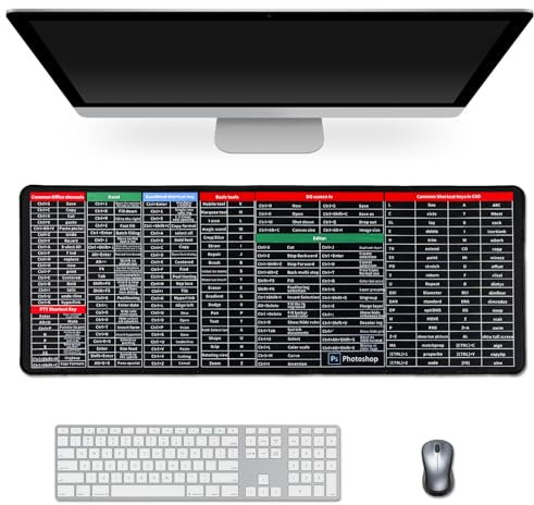 lasuroa Large Anti Slip Keyboard Computer Pads with Shortcuts, 31.5x11.8 Inch Rubber Quick Key Excel Laptop Desk Mat with Office Software Shortcut Pattern Extended Large Mouse Pad
