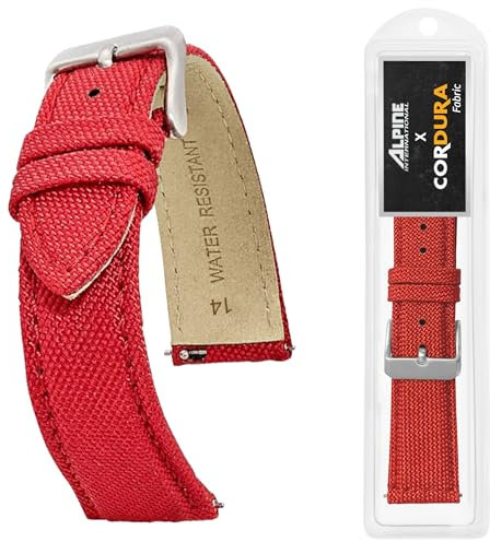 Alpine Cordura Fabric 20mm Watch Band - Quick Release Replacement Straps - Water Resistant Back Lining Leather Straps- Watch Bands for Women & Men - Compatible with Regular & Smart Watch Bands(Red)