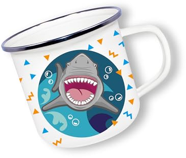 Deluxebase Anamelware Cute Collection - Shark Small 375ml Enamel Mug Great for Travel, Camping and Everyday Use. Reusable Cup for Coffee, Soup and Cold Drinks
