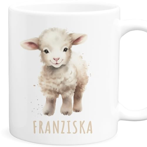 Schaf Tasse personalisierte Kindertasse mit Namen Schaftasse Namenstasse süßes Kinder Geschenk für Jungen & Mädchen Kaffeetasse Teetasse aus Keramik 330 ml
