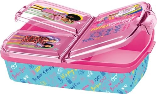 Sandwich Box azzurro e rosa per bambini in plastica Barbie modello a scomparti utile per portare la merenda fuori casa