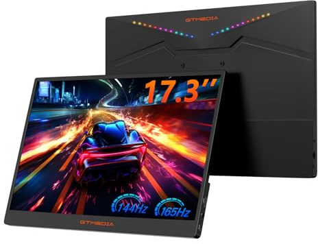 GTMEDIA Tragbarer Monitor für Laptop, 2,5 K, 165 Hz (DP)/144 Hz (HDMI), 43,9 cm (17,3 Zoll), 2560 x 1440 QHD, tragbarer Gaming-Monitor, 100% sRGB HDR FreeSync, Laptop-Bildschirmverlängerung für PC,