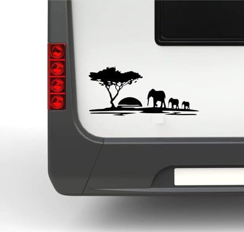 Wohnmobil Wohnwagen Aufkleber Afrika Steppen Szene Landschaft mit Elefanten im Sonnenuntergang WOMI WOWA Campin