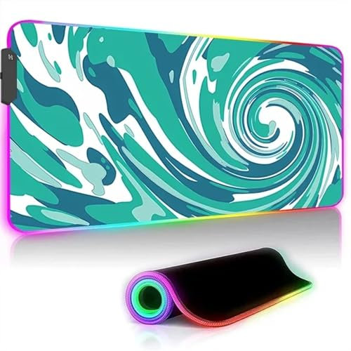 RGB Tapis de Souris Gaming Grand Tapis de Souris XXL 800x300x4mm 14 Modes d'éclairage LED Lumineuse Tapis de Souris Mouse Pad Rétroéclairage pour Gamer Clavier PC, Vert Blanc