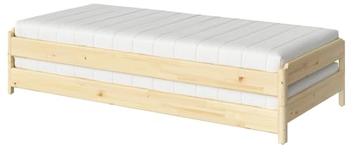 Lit empilable UTÅKER avec 2 matelas, 80 x 200 cm, pin/Åfjäll moyennement ferme
