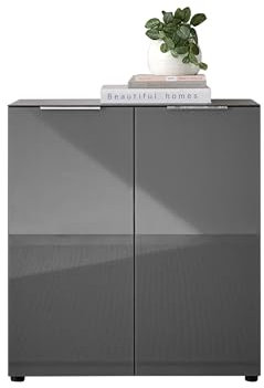 Kommode SANTORIN Anthrazit mit Glasfront, Schrank Korpus in Anthrazit mit Oberboden in Glas-mit viel Stauraum für Ihren Wohnbereich - 90 x 99 x 40 cm (B/H/T)