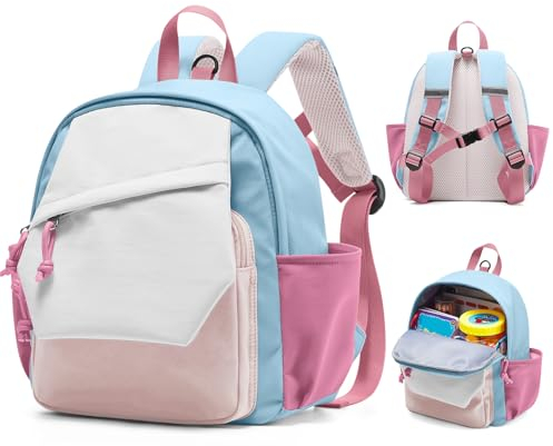 kibachev Kinderrucksack Mit Brustgurt Mädchen, Kindergarten Rucksack 8/10l, Kinder schulrucksack 2-3 Jahre, Kita Rucksack, Rucksack Kleinkind Rosafarbenes Blau