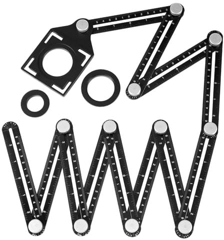 QWORK® Angle Measuring Ruler, 12 Part Angle Template Multi Angle Ruler with Tile Positioning Aperture, Aluminum Alloy, for Architect Tile Carpenter Woodwork Plasterer