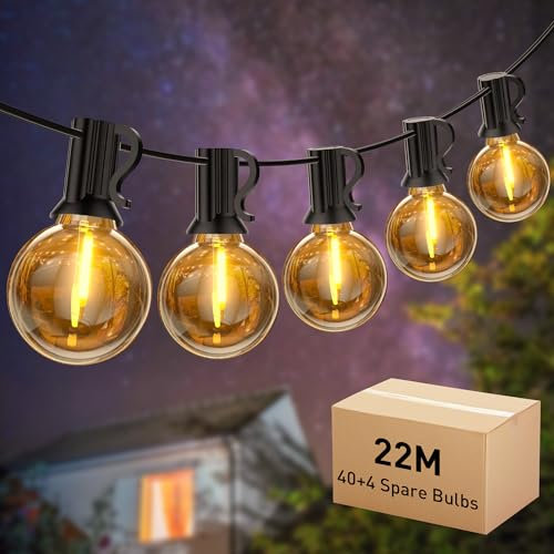 SOAIY LED Lichterkette Außen 22M Lichterkette Outdoor mit 40+4 Stk. warmweiß G40 Glühbirnen IP44 wasserdicht Innen/Außen Garten Beleuchtung Lichterketten für Balkon Garten Terrasse Hochzeit Party
