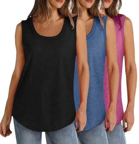 CSWH 3 Stück Unterhemd Damen Tank Top mit Rundhals Ausschnitt Frauen Sommer Elastische Tanktops Set Stretch Untershirt Ärmellos Shirts Trägerhemd Oberteile Mehrpack S-5XL