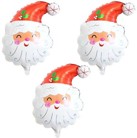 KOBOKO Weihnachtsmann Ballon Weihnachten Deko Ballon, 3 Stk Weihnachtsmann-kopfballon Weihnachtsdeko Folienballon, Weihnachtsballons Weihnachtsmann Deko, Weihnachtsmann Luftballon Weihnachtsfeier Deko