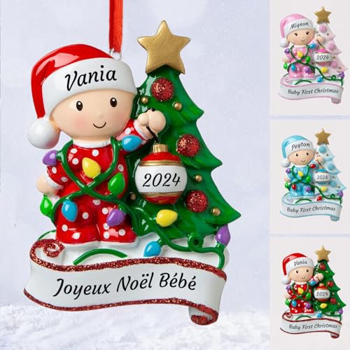 Wxexopowk Boule de Noël Personnalisée 2024 - Boule Mon 1er Noel Personnalisés avec Le Nom du Bébé, Personnalisé Decoration Sapin Noel Cadeau Noel Personnalisable, Idées de Cadeaux de Noël Fille,Garçon