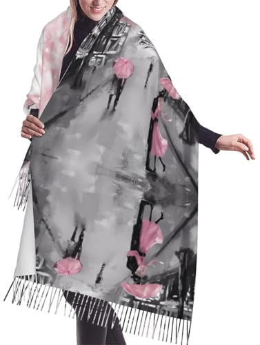 Paris Street Tour Eiffel Rosa Floreale Cashmere Franges Sciarpa da Donna - Sciarpa Moda Wrap, Collo traspirante, Lunga Coperta Sciarpa per Autunno e Inverno, Nero, Taglia unica, Nero/Bianco, Taglia