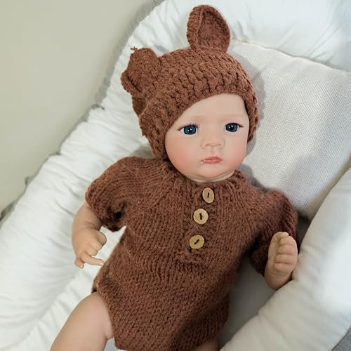 RXDOLL 48.3 cm Lebensechte Reborn Babypuppen Mädchen Realistische Babypuppe Junge Weiche Körper Gewichtete Babypuppen, die echt aussehen Neugeborene Silikon Babys Bebe Puppe mit Fütterungsspielzeug