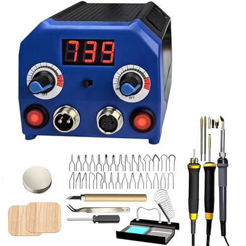 LIULIQ Máquina De Pirograbado Profesional, Kit De Estación De Pirograbado De Leña con Interruptor Independiente Y 37 Puntas De Bolígrafo, Temperatura Ajustable para Grabado Artesanal De Madera