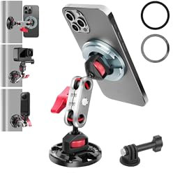 cametv Dual Magnetic Phone Holder with Dual Ball Head Magic Arm, Aluminum Gym Magnetic Phone Stand for Car/Gym/Tripod/Travel, Modular Car Phone Mount for iPhone Series/Magsafe Case (SY034)