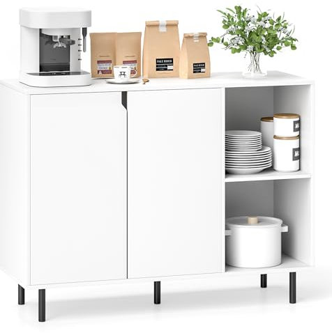 COSTWAY Sideboard Buffet Cabinet, Floor Storage Cabinet with 2 Doors, Adjustable Shelves, Anti-Toppling Kit & 5 Metal Legs, Freestanding Console Table for Kitchen Dining Room Entryway
