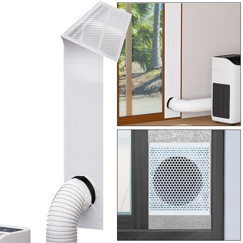 Mxclimate Sliding Door Seal Kit for Portable Air Conditioner & Dryer, Window Vent Kits with Leaf Guard Mesh Vent Heat Reflection Aluminum Foil,Adjustable from 76 to 92 for 4, 5 and 5.9 in Hose Duct