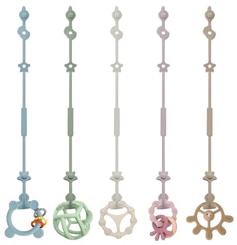 DOUUCO Confezione da 5 catenelle per ciuccio, in silicone, con clip regolabile per ciuccio, catena per carrozzina, senza BPA, ciuccio per passeggini, seggioloni, bottiglie per bambini