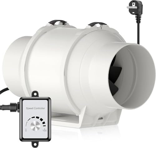 HG Power 125mm Regelbar Abluftventilator, Rohrventilator mit Ventilator Drehzahlregler Energiesparend Leise Kanalventilator Badlüfter Rohrlüfter für Küchen Badezimmer Garage Abluftgebläse