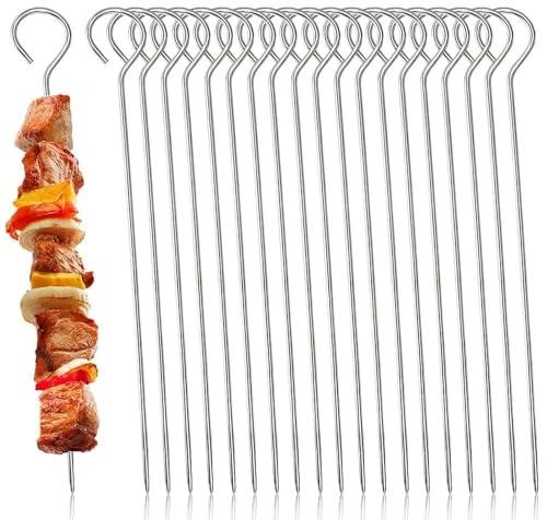 20 Pics à Brochette Inox 30 cm pour Barbecue | Brochettes pour barbecue réutilisables, compatibles broche barbecue, four et friteuse à air, idéales pique brochette