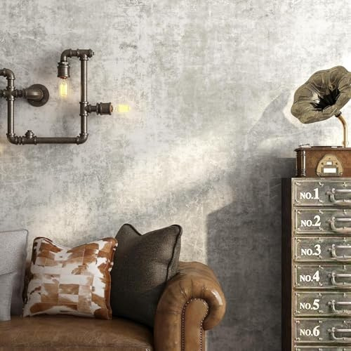 FunStick 60CMx5M Papier Peint Adhesif Mural Beton Ciment Gris Clair Papiers Peints Adhésif Meuble Cuisine Armoire Plan de Travail Papier Adhesif pour Meuble Beton Rouleau Adhésif Decoratif pour Salon