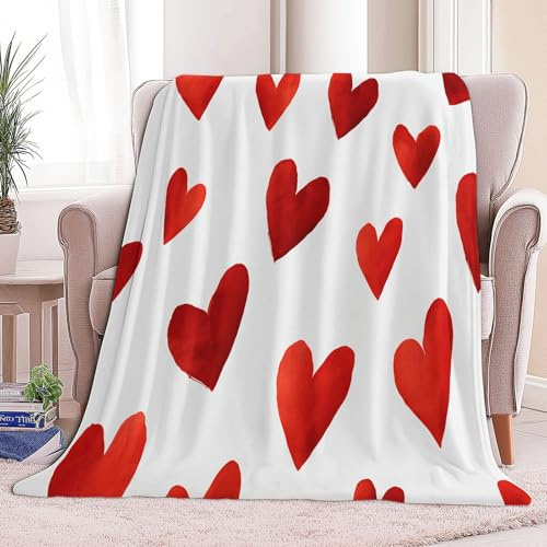 Minimalismus Rotes Herz Kuscheldecke 150 x 200 cm Kinder Jungen Sherpa Decke, Weiß Warm Wohndecke Weiche & Flauschige Fleecedecke Sofaüberwurf Sofadecke Couchdecke Tagesdecke