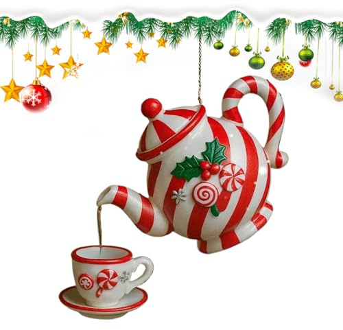 Yaztauho Teekannen Christbaumschmuck,2D Acrylik Ornamente Weihnachtsbaum Deko,Rustikale Wohnkultur Deko Für Wand Innen Außen Garten Fensterbank Auto Kamin Büro Zimmer | Wohnzimmer Auto Schlafzimmer