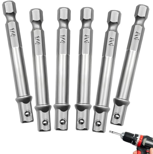 6 Stück Stecknuss-Adapter Set, 1/4-Zoll-Sechskantadapter, Sechskantschaft für Bohrmaschine und Akkuschrauber, Bit-Halter, Bohrfutter, Silber