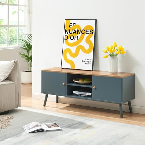 [en.casa] Mobile Porta TV con 2 Ante e Scomparti Aperti Chiusi Armadio Basso Mobile Contenitore Archiviazione Stand Centri Multimediali 120x35x50 cm - Grigio/Effetto Rovere