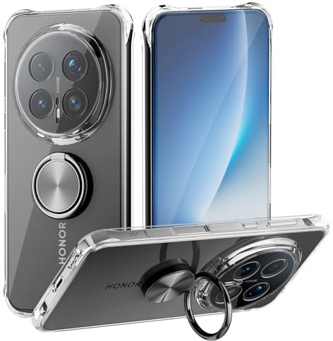 STARRYNOVA Hülle Ringhalter Kompatibel mit Honor Magic 8 Pro 5G, Schwarz | Crystal Clear Ring Handyhülle Silikon Vier Ecken Anti-Fall TPU Case 360 Grad Ständer Schutzhülle