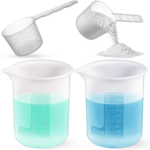 2x150Ml Silikon Messbecher& 2x50Ml Dosierlöffel für Waschmittel Dosierhilfe | Dosierkugel Flüssigwaschmittel, Waschpulver Dosierer, Dosierhilfe Waschpulver, Präzise Messung für Küche, Handwerk Und Labor