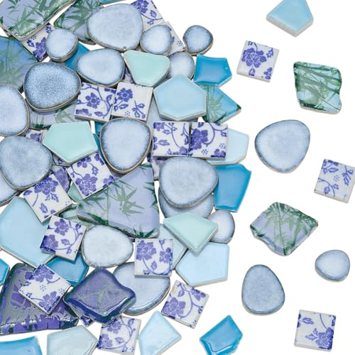 SOFPLATE 500g Piastrelle Irregolari In Ceramica A Mosaico Piastrelle A Mosaico Blu e Verdi Pezzi Rotti In Porcellana Stile Cinese Forniture per Artigianato Fai Da Te Cornici Piatti Vasi Da Fiori Tazze