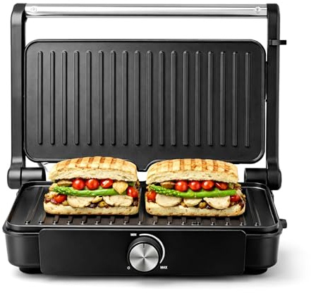 Innoteck 1200W Panini Press, Sandwich Toaster & Electric Contact Grill | 180° Lay-Flat Grill, Adjustable Temperature, Non-Stick Plates & Drip Tray