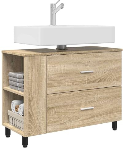 vidaXL Waschtisch Sonoma-Eiche 80 x 35 x 60 cm Holzwerkstoff, Badezimmer Aufbewahrung, moderner Schrank für Waschbecken, praktischer Organizer, stilvolle Möbel aus Holz