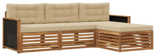 vidaXL Outdoor-Sofagarnitur mit Kissen 4 pcs Natur und Beige Polyester, Garten Sofa, modernes Lounge Set, entspanntes Terrassenmöbel für chillige Stunden, bequem und stylisch