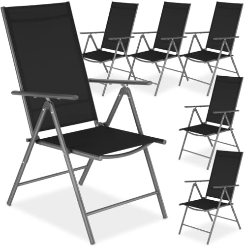 tectake® 6er Set Gartenstuhl klappbar, 54,5 x 65 x 107,5 cm, 8-Fach verstellbare Rückenlehne, wetterfest, Textilene, Verstellbarer Hochlehner, Outdoorstuhl, Gartenmöbel, Klappsessel - anthrazit