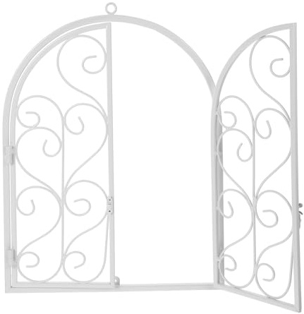 minkissy Decorazione in Ferro Rustico Bianco, Finestra Finta Stabile e Resistente per Decorazione Giardino e Spazi Farmhouse Vintage