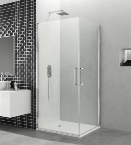 GME - Mampara Ducha Angular Cromada 2 Puertas 60x60cm | Mampara de Cristal con Perfilería de Aluminio y 195cm de Altura | Cristal Templado 6mm Antical Y Cierre Magnético