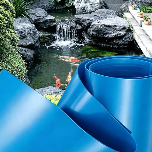 Film de bassin bleu flexible Membrane imperméable HDPE découpable | Film d'étanchéité pour bâche robuste, imperméable et durable pour grands bassins à poissons, piscines aquacultures(7x8m)