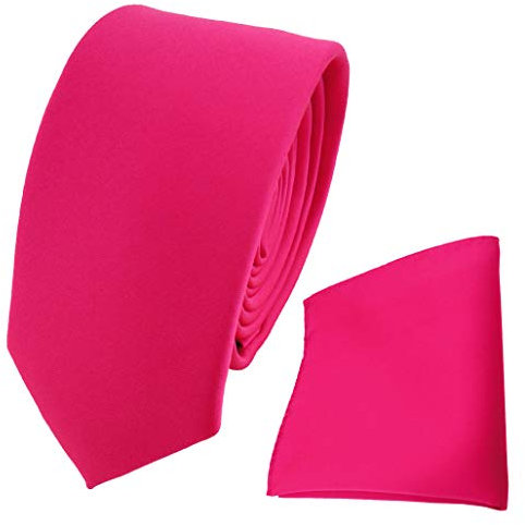 TigerTie - schmale Designer Krawatte Einstecktuch in pink knallpink neonfarben einfarbig uni