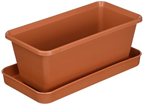 Plastkon Petit Jardinière avec Soucoupe, Terre Cuite/Marron 20 cm