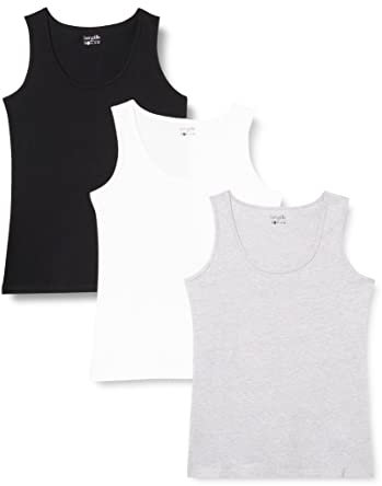 BES7R Bd161 Camiseta de Tirantes, Negro, Gris Claro Mezcla y Blanco (Paquete de 3), XL (Pack de 3) para Mujer
