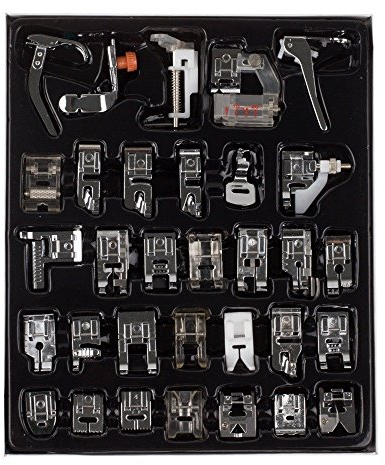 Kit professionnel de 32 pieds de biche pour machine à coudre domestique avec boîte, pour machine à coudre Brother Singer Janome « faible shank »