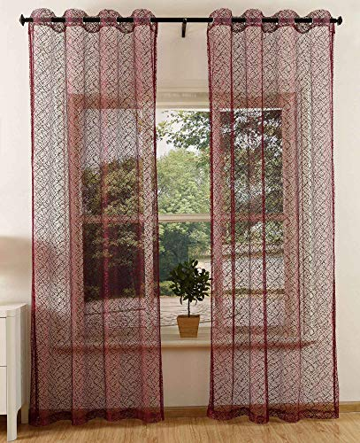 Gardine Netz Struktur mit Ösen einfarbig transparent Deko Vorhang Netzvorhang 2 Stück 245x140 Bordeaux, 203522