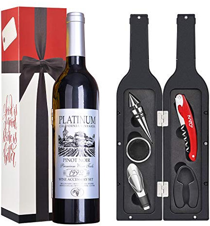 Kato Ensemble Cadeau d'accessoires pour Bouteille de vin - Tire-Bouchon, Bouchon, aérateur, Coupe-Papier, Anneau de Goutte, kit de vin, Cadeau de la Saint-Valentin pour Les Amateurs de vin, Argent