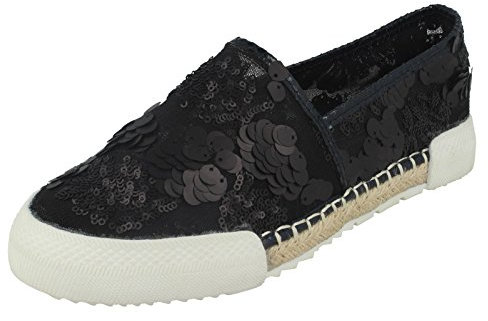 Savannah Flache Pailletten-Espadrilles für Damen, Schwarz , 36 EU