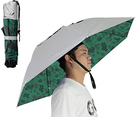 NEW-Vi Angelschirm-Hut, faltbar, Sonnen-Regenkappe, verstellbar, multifunktional, Outdoor-Kopfbedeckung (Silber/Camouflage, 2 Stück)